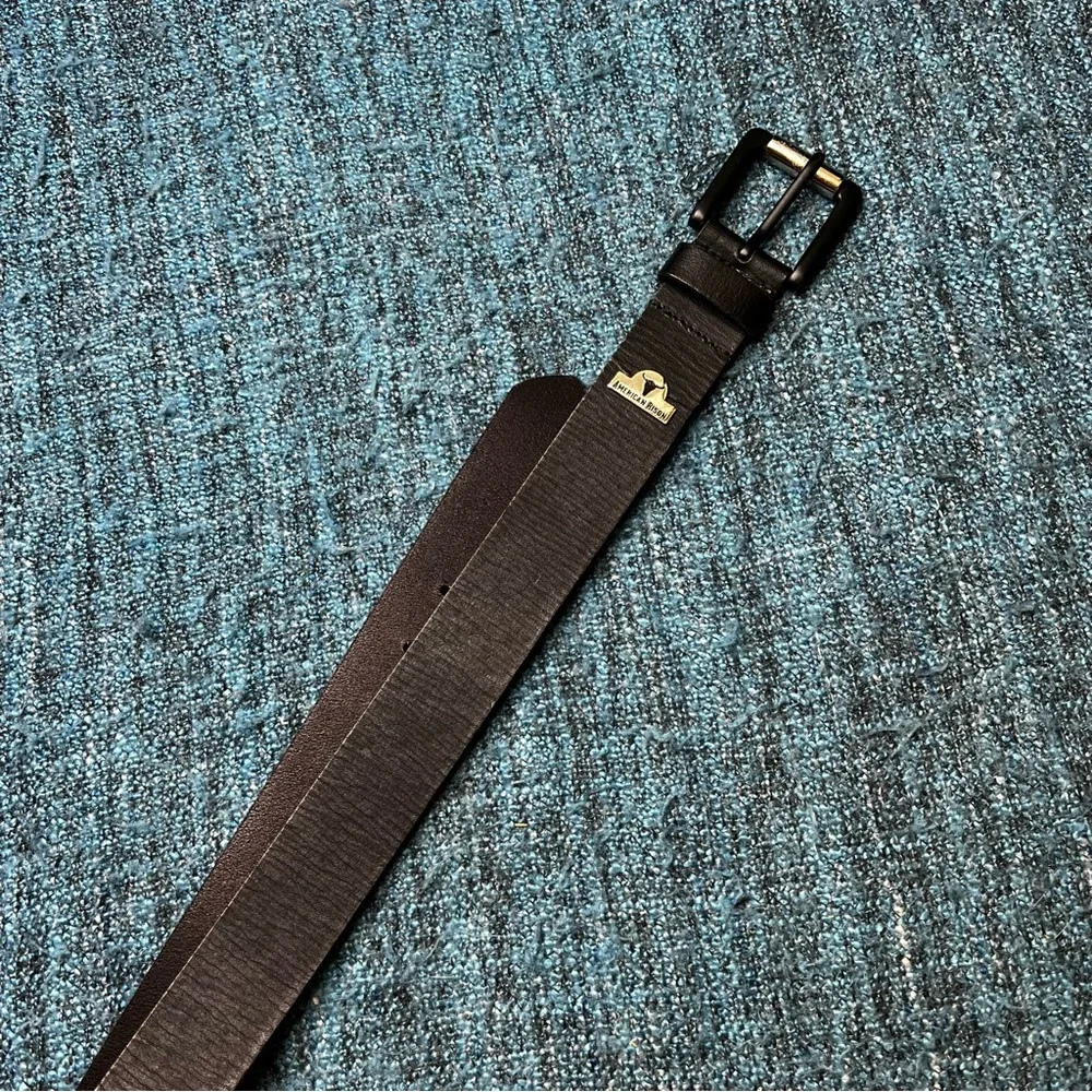 American Bison Black Leather Belt Size 32 Waist Made in India Western